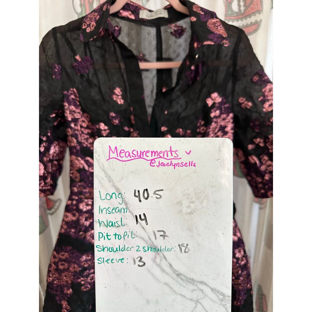 Rickie Freeman Teri Jon Metallic Jacquard Shirt Dress Floral‎ Print Size S 4/6 - Picture 7 of 16